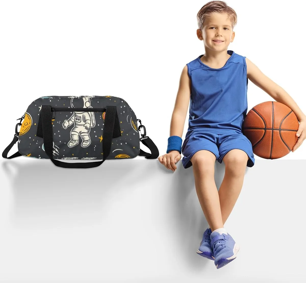 Cute Astronaut Kids Duffle Bag Boys Girls Small Sport Dance Gym Bag for Overnight Travel Weekender Carry On