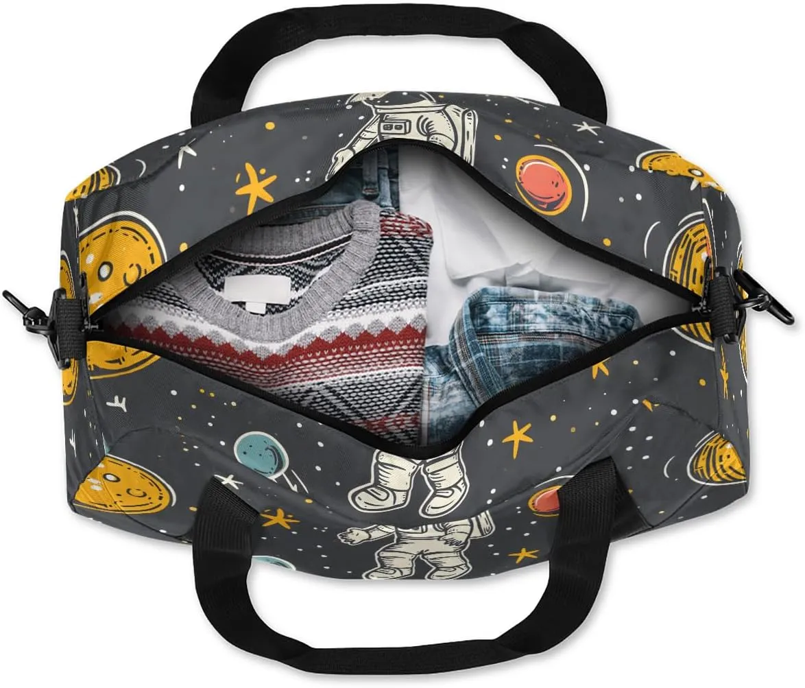 Cute Astronaut Kids Duffle Bag Boys Girls Small Sport Dance Gym Bag for Overnight Travel Weekender Carry On