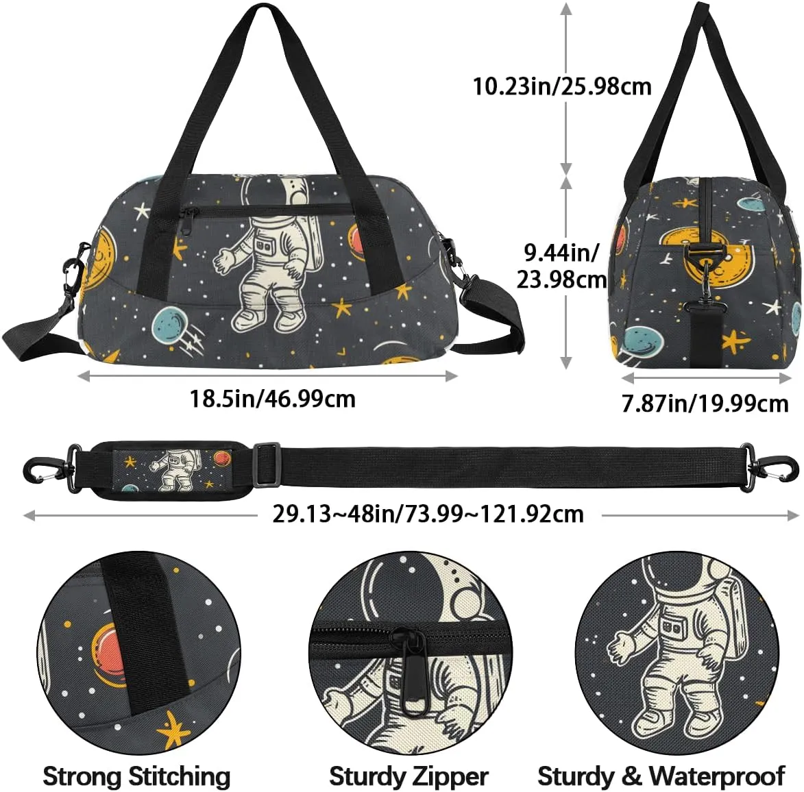 Cute Astronaut Kids Duffle Bag Boys Girls Small Sport Dance Gym Bag for Overnight Travel Weekender Carry On