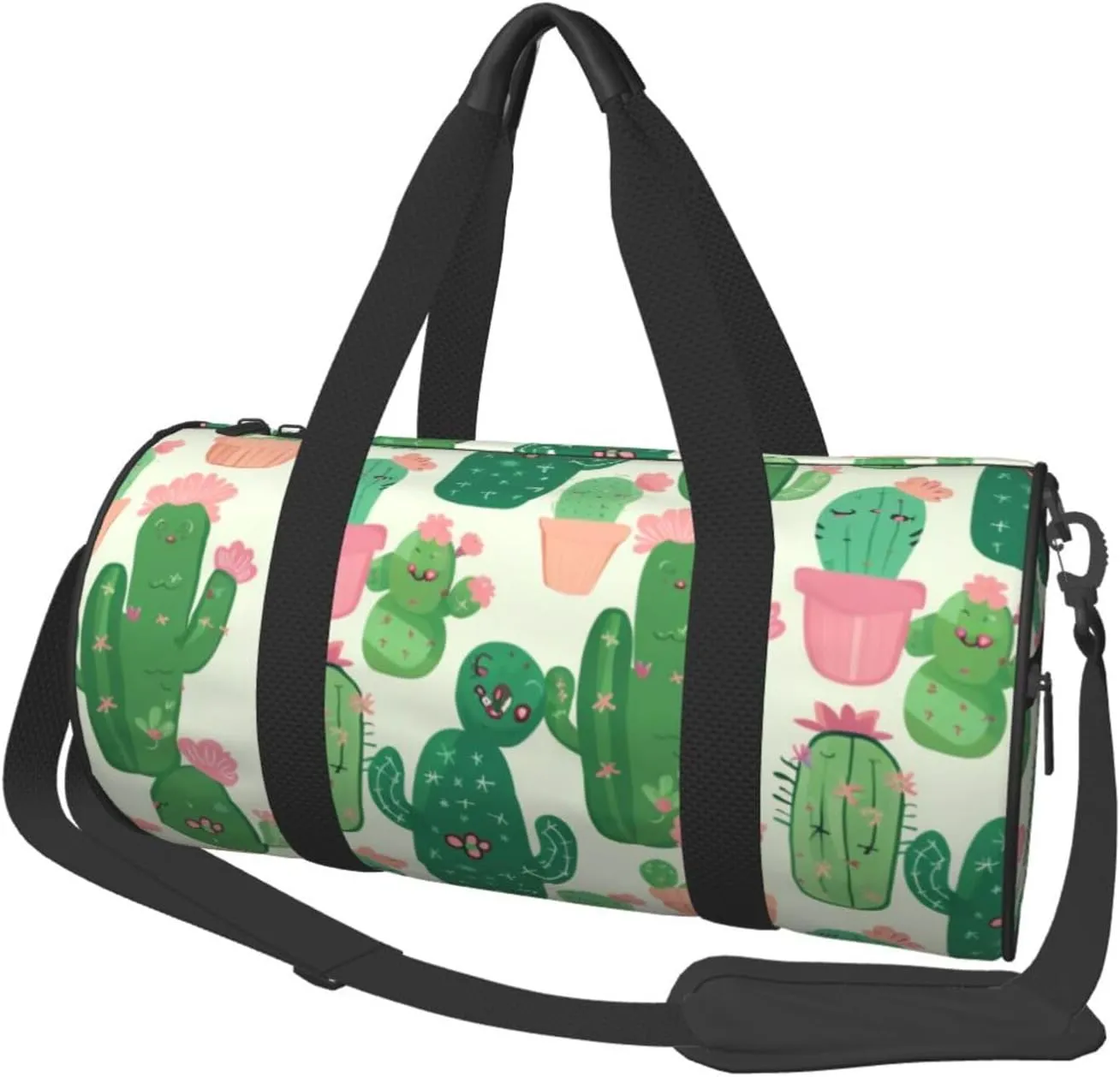Cute Cactu Seamless Illustration Printed Sports Gym Bag for Men Women Foldable Duffel Bag Carry On Weekender Bag for Travel Sports