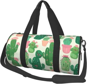 Cute Cactu Seamless Illustration Printed Sports Gym Bag for Men Women Foldable Duffel Bag Carry On Weekender Bag for Travel Sports