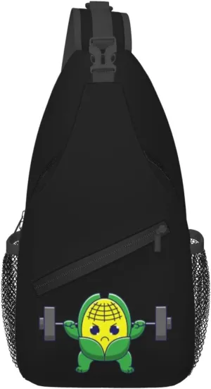Cute Cartoon Corn Doing Weight Training Crossbody Bags For Women Men Chest Backpack Gym Shoulder Bag Travel Outdoor Sports Casual Crossbody Bags