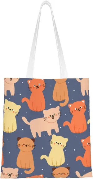 Cute Cat Seamless Diagram Tote Bag for Women Canvas Shopping Bags Reusable Large Capacity Casual Shoulder Handbags Grocery Bags DIY Gift Bags