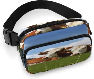 Cute Cows Relaxed On Grass Fanny Pack Belt Bag with Adjustable Strap Fashion Waist Bag for Outdoor Sports Hiking