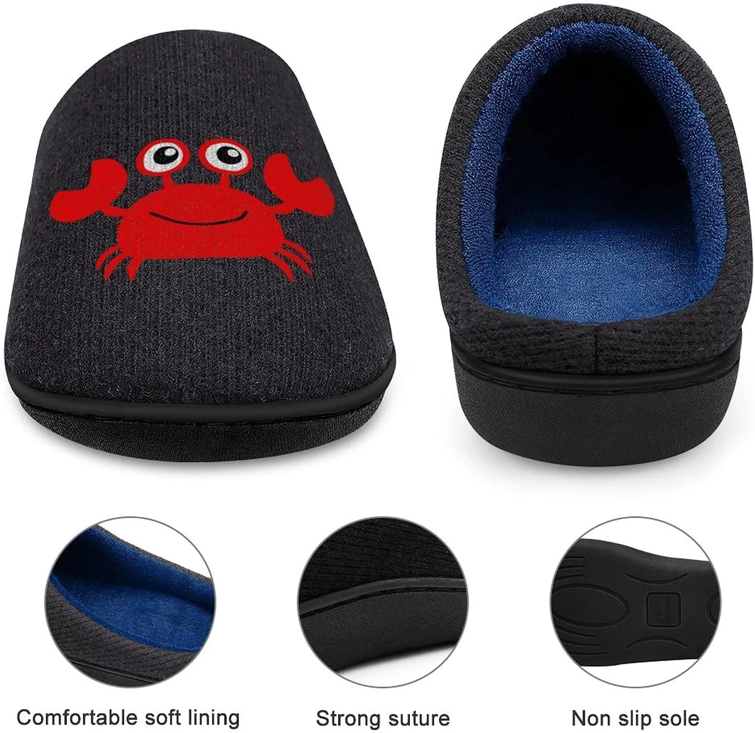 Cute Crab Women's Knitted Cotton Slippers Soft Comfort Warm House Casual Shoes