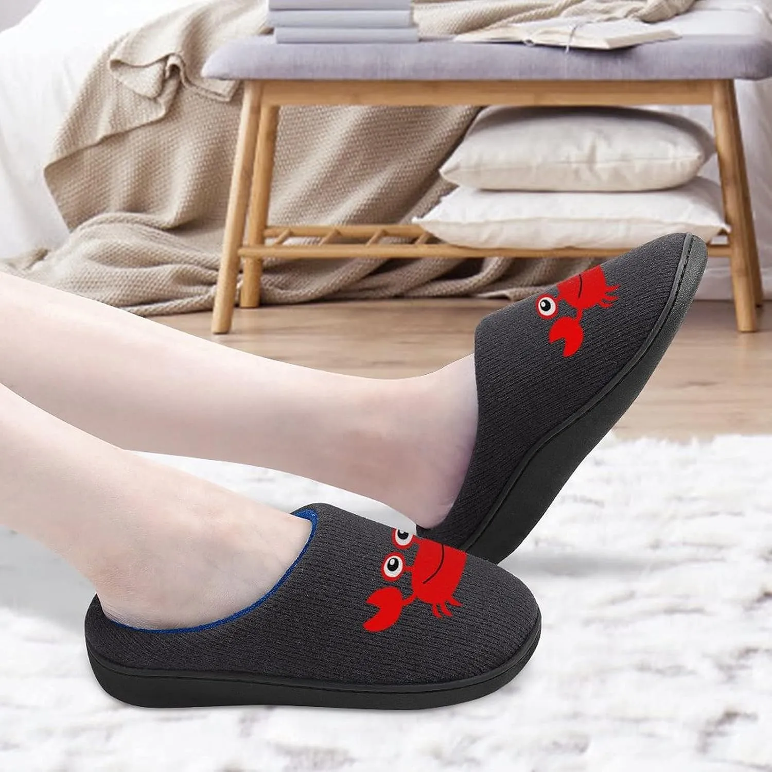 Cute Crab Women's Knitted Cotton Slippers Soft Comfort Warm House Casual Shoes