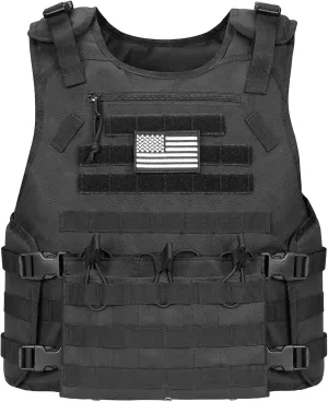 CVLIFE Tactical Vest with Zipper Bag Molle Webbing System Outdoor Vest Adjustable Belt Breathable Weight Vest for Training Activity Black