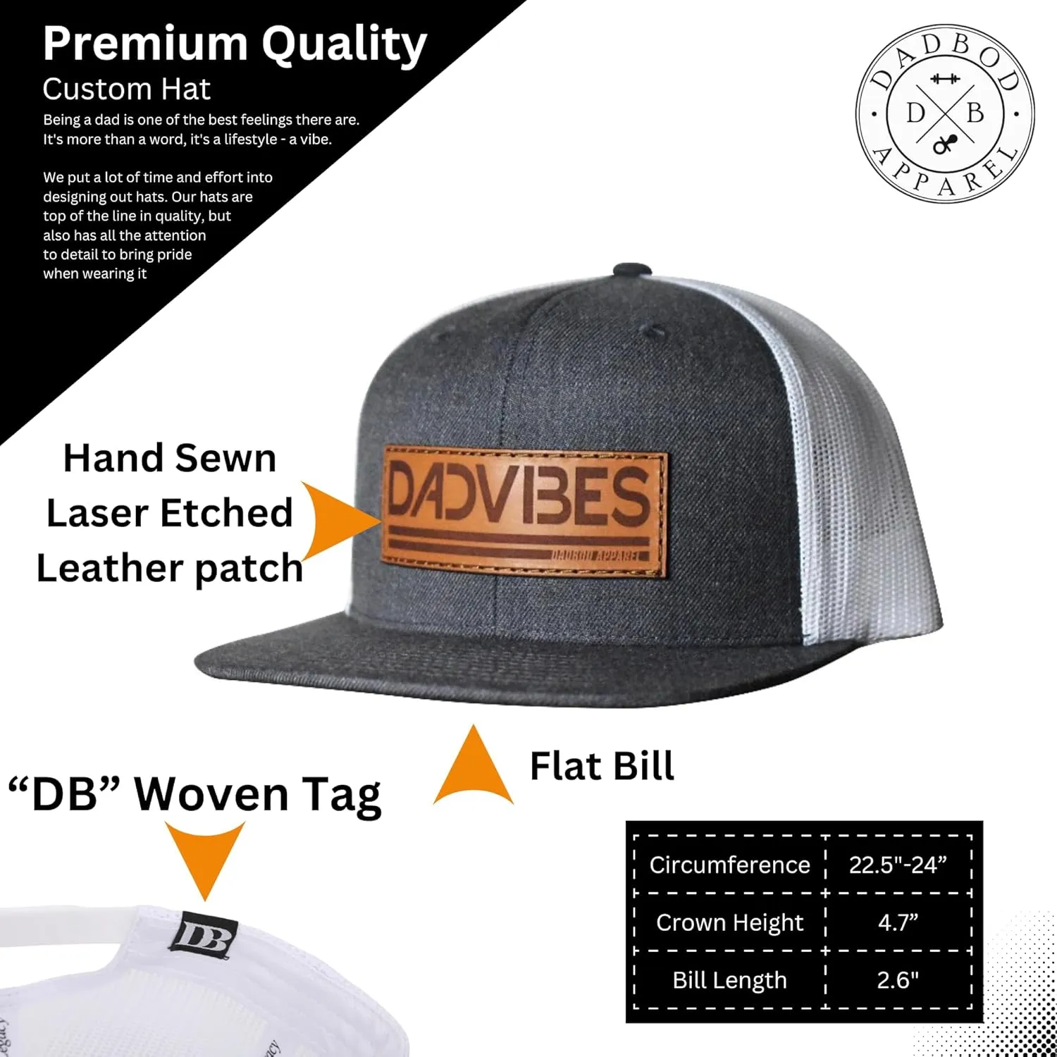 DadVibes Dad Hat - Snapback Baseball Cap Mens Leather Patch