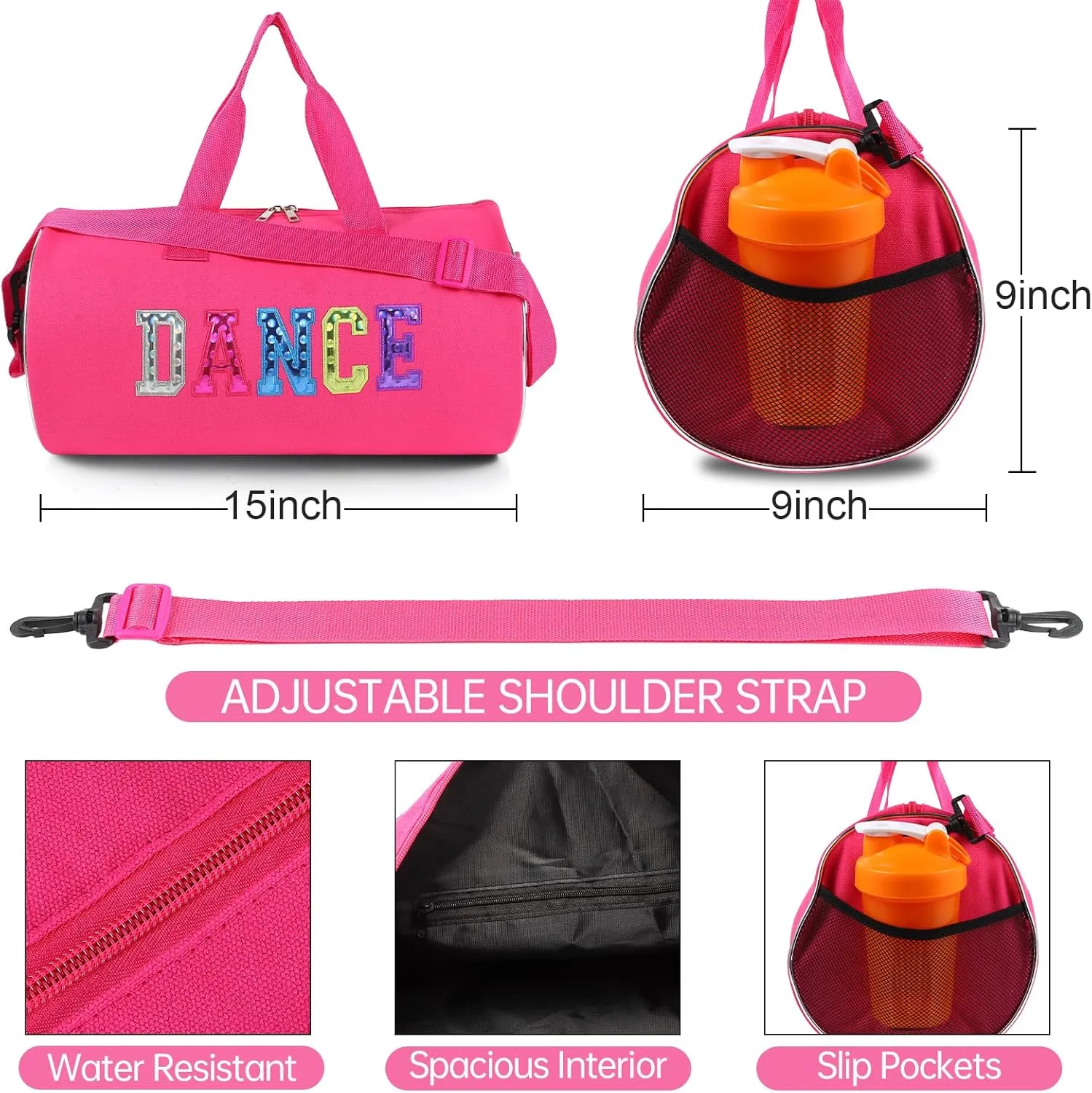 Dance Duffle Bag for Girls Sport Gym Bags Overnight Travel Bags Fun Dance Workout Duffel Bag with Adjustable Carry On and Handy Pouch for Dancers, Girls, Teens, Student Athletes (Style-2)