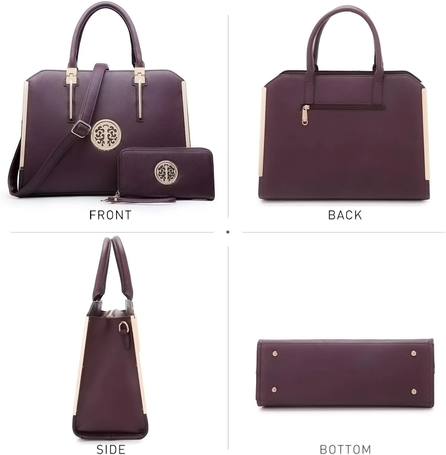 Dasein Women Large Handbag Purse Vegan Leather Satchel Work Bag Shoulder Tote with Matching Wallet