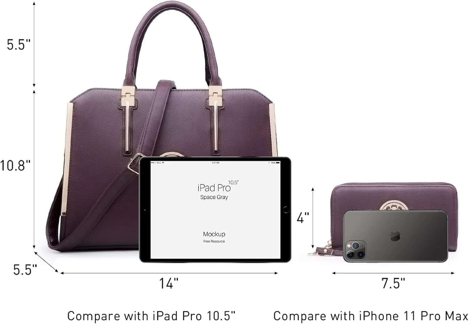 Dasein Women Large Handbag Purse Vegan Leather Satchel Work Bag Shoulder Tote with Matching Wallet