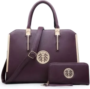 Dasein Women Large Handbag Purse Vegan Leather Satchel Work Bag Shoulder Tote with Matching Wallet