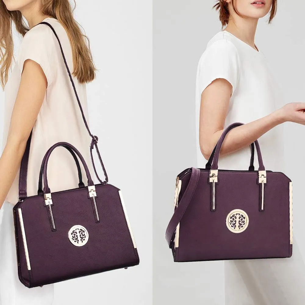 Dasein Women Large Handbag Purse Vegan Leather Satchel Work Bag Shoulder Tote with Matching Wallet