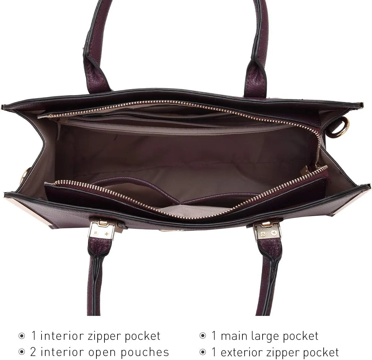 Dasein Women Large Handbag Purse Vegan Leather Satchel Work Bag Shoulder Tote with Matching Wallet