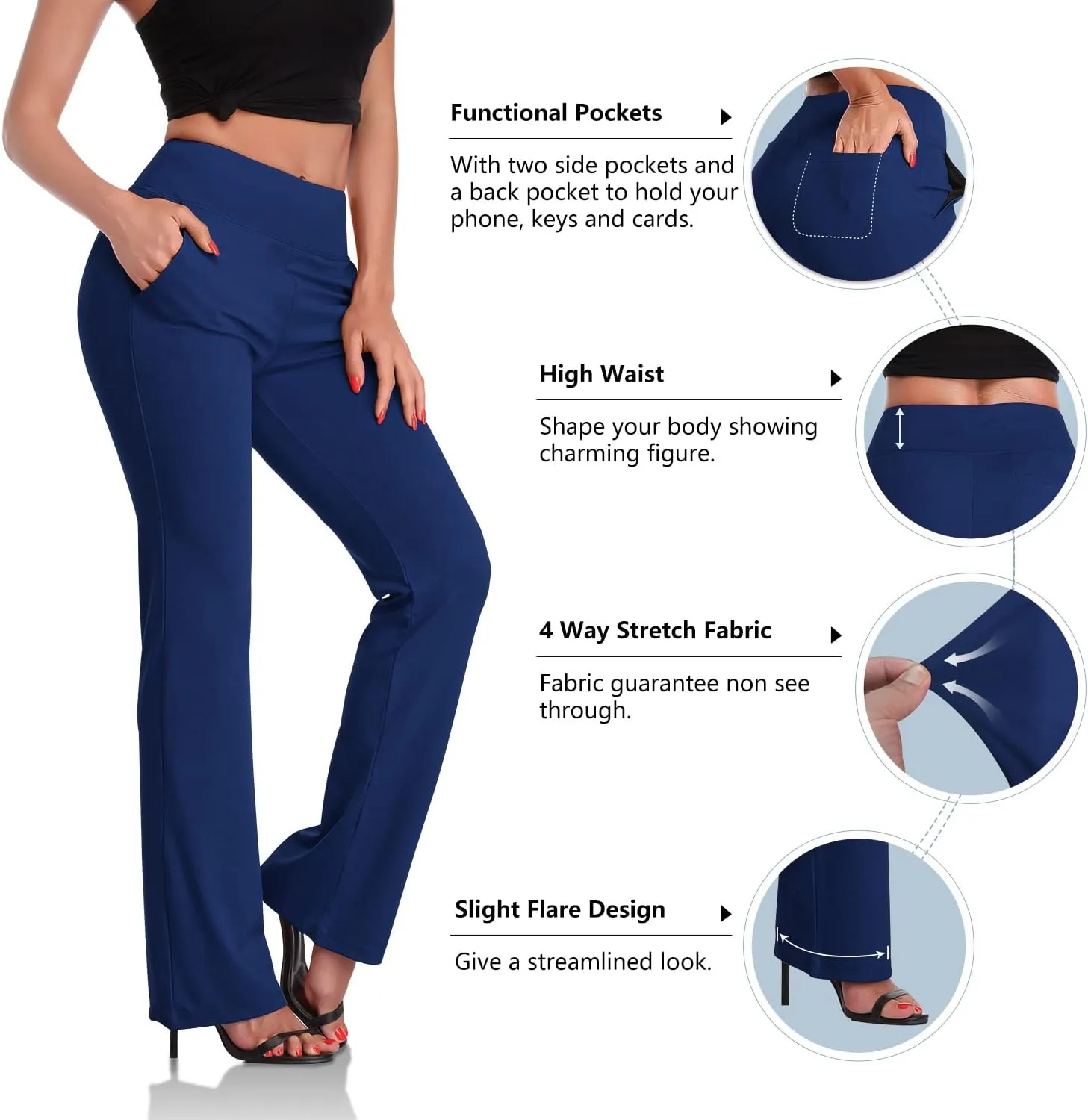 DAYOUNG Bootcut Yoga Pants for Women Tummy Control Workout Bootleg Pants High Waist 4 Way Stretch Pants