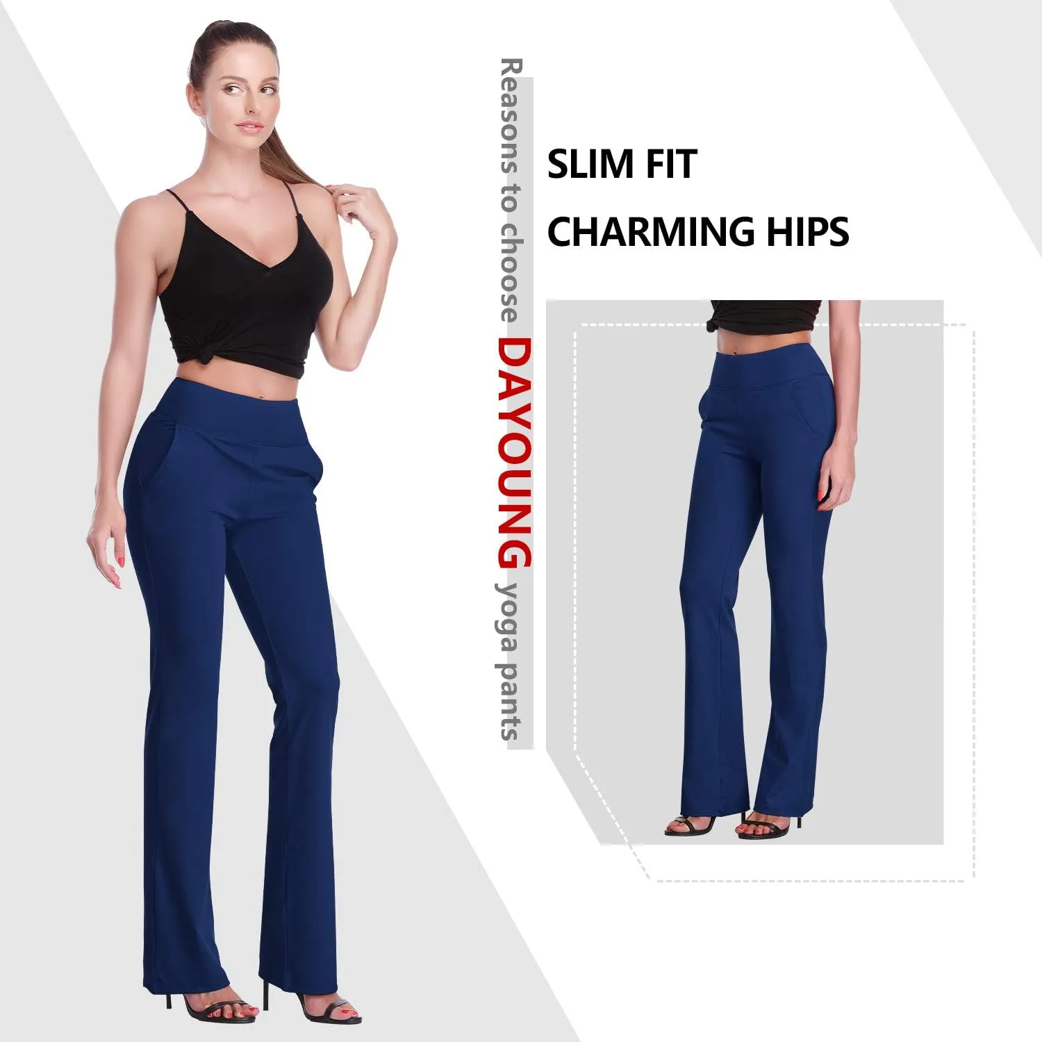 DAYOUNG Bootcut Yoga Pants for Women Tummy Control Workout Bootleg Pants High Waist 4 Way Stretch Pants