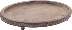 Decorative Oval Wooden Tray for Coffee Table Decor, Kitchen Dining, Entryway - Small Beaded Holiday Tray, Distressed Brown