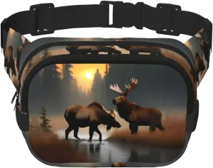 Deer Bear Moose print Large Fanny Packs for Women Cute Cross Body Waist Bag Fashionable Fanny Pack