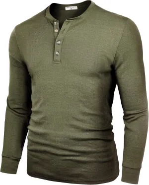 Derminpro Men's Henley Cotton Casual Short/Long Sleeve Lightweight Button T-Shirts