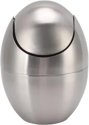 Desk Trash Can with Swing Lid, Metal Mini Desktop Waste Bin Stainless Steel Garbage Container with Egg Shape Design for Office Bathroom Kitchen Table
