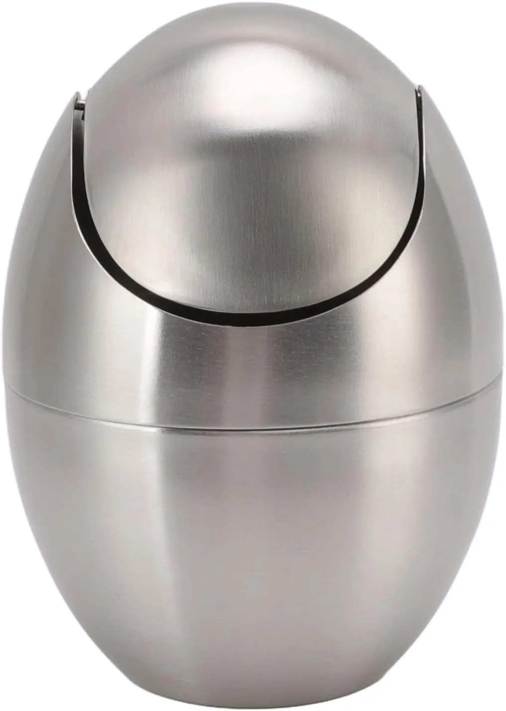 Desk Trash Can with Swing Lid, Metal Mini Desktop Waste Bin Stainless Steel Garbage Container with Egg Shape Design for Office Bathroom Kitchen Table
