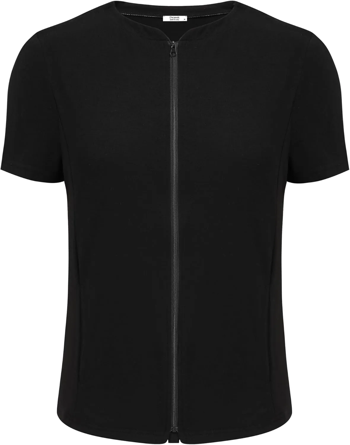 Deyeek Mastectomy Shirts with Drain Pockets Post Shoulder Surgery Tops for Women Chemo Port Short Sleeve with Zippers