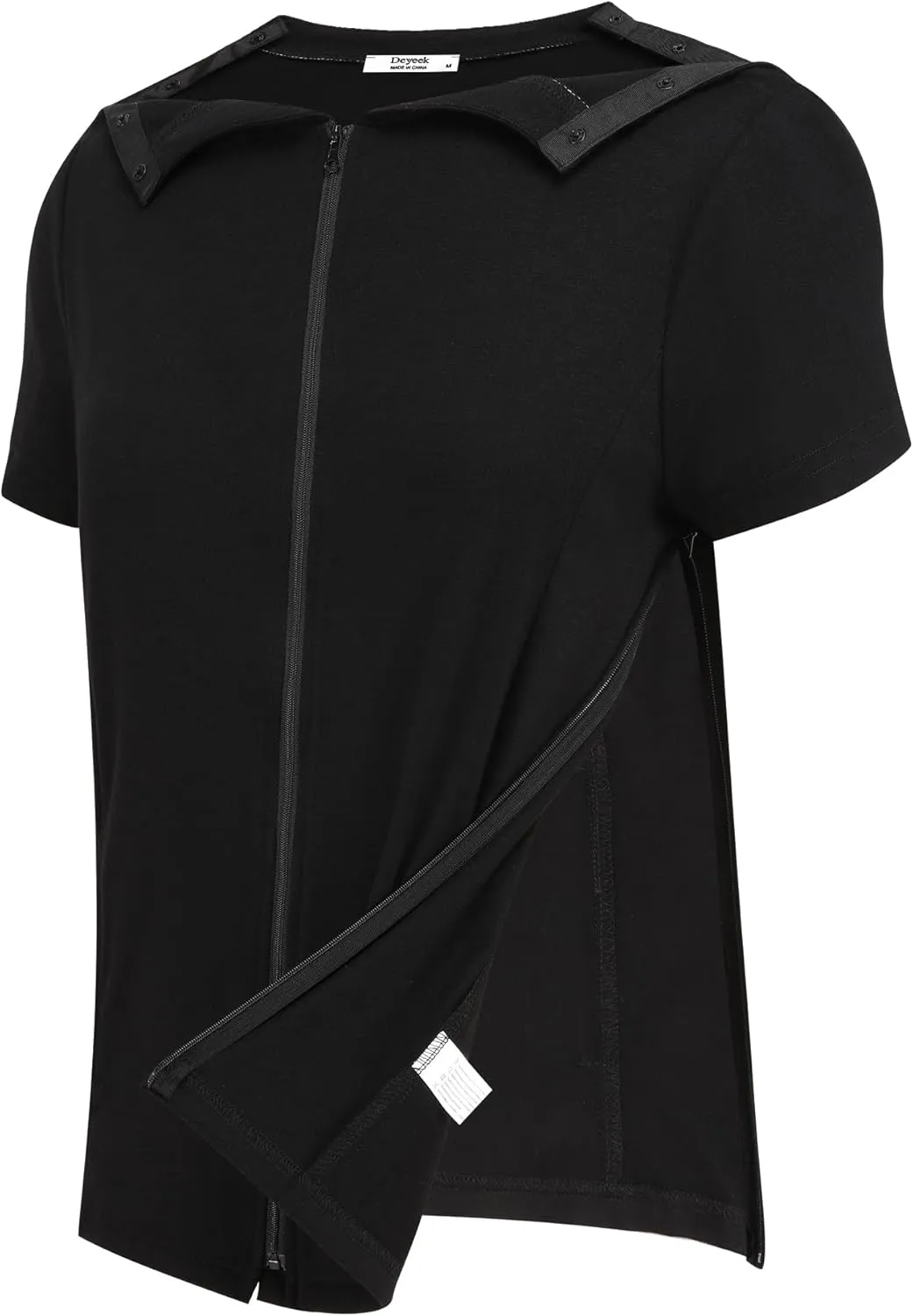 Deyeek Mastectomy Shirts with Drain Pockets Post Shoulder Surgery Tops for Women Chemo Port Short Sleeve with Zippers