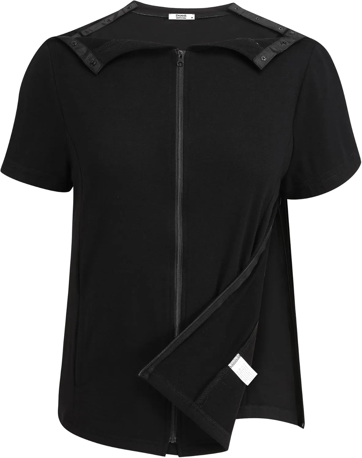 Deyeek Mastectomy Shirts with Drain Pockets Post Shoulder Surgery Tops for Women Chemo Port Short Sleeve with Zippers