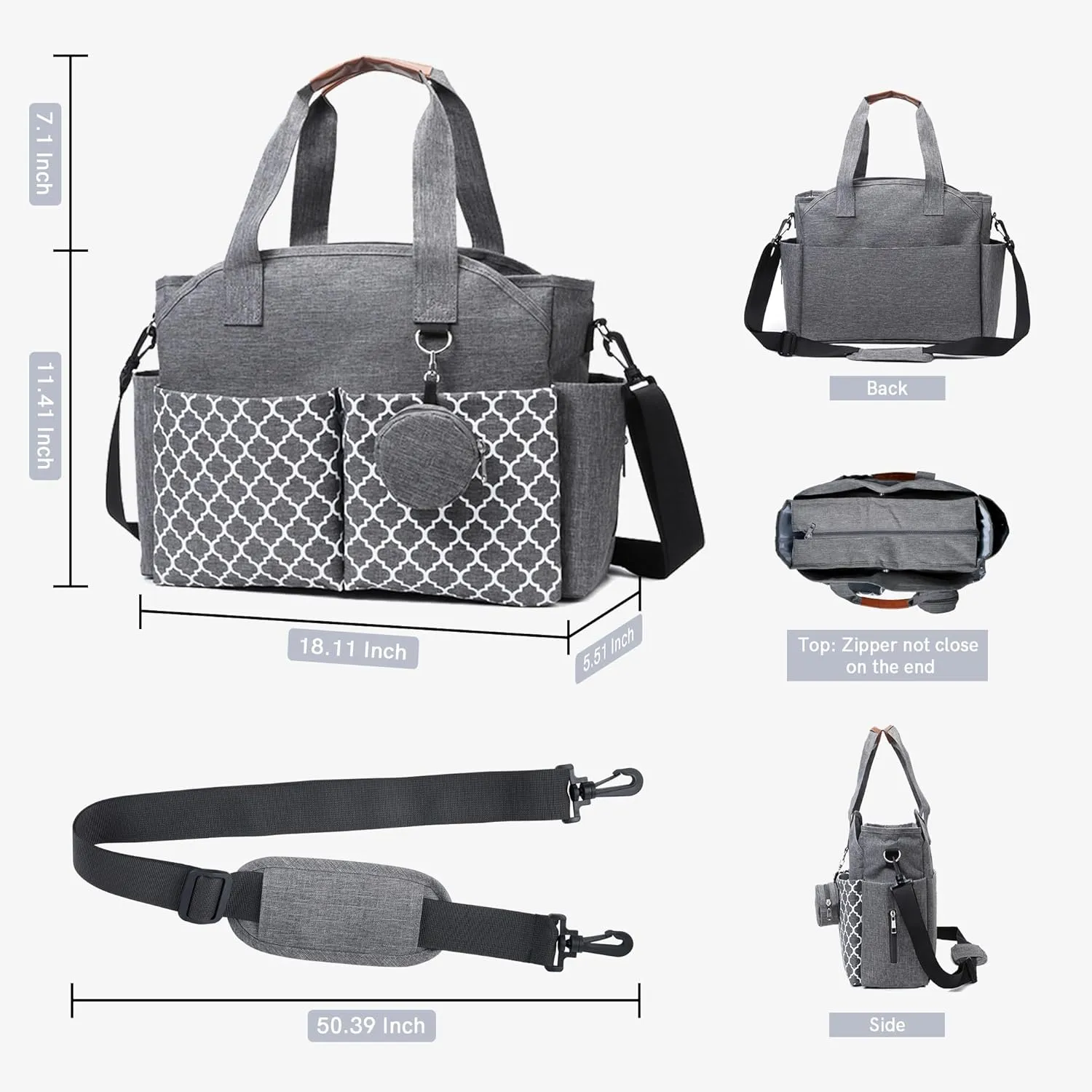 Diaper Bag Tote, Large Diaper Waterproof, with Pacifier Case, Removable Shoulder Strap, Baby Bags