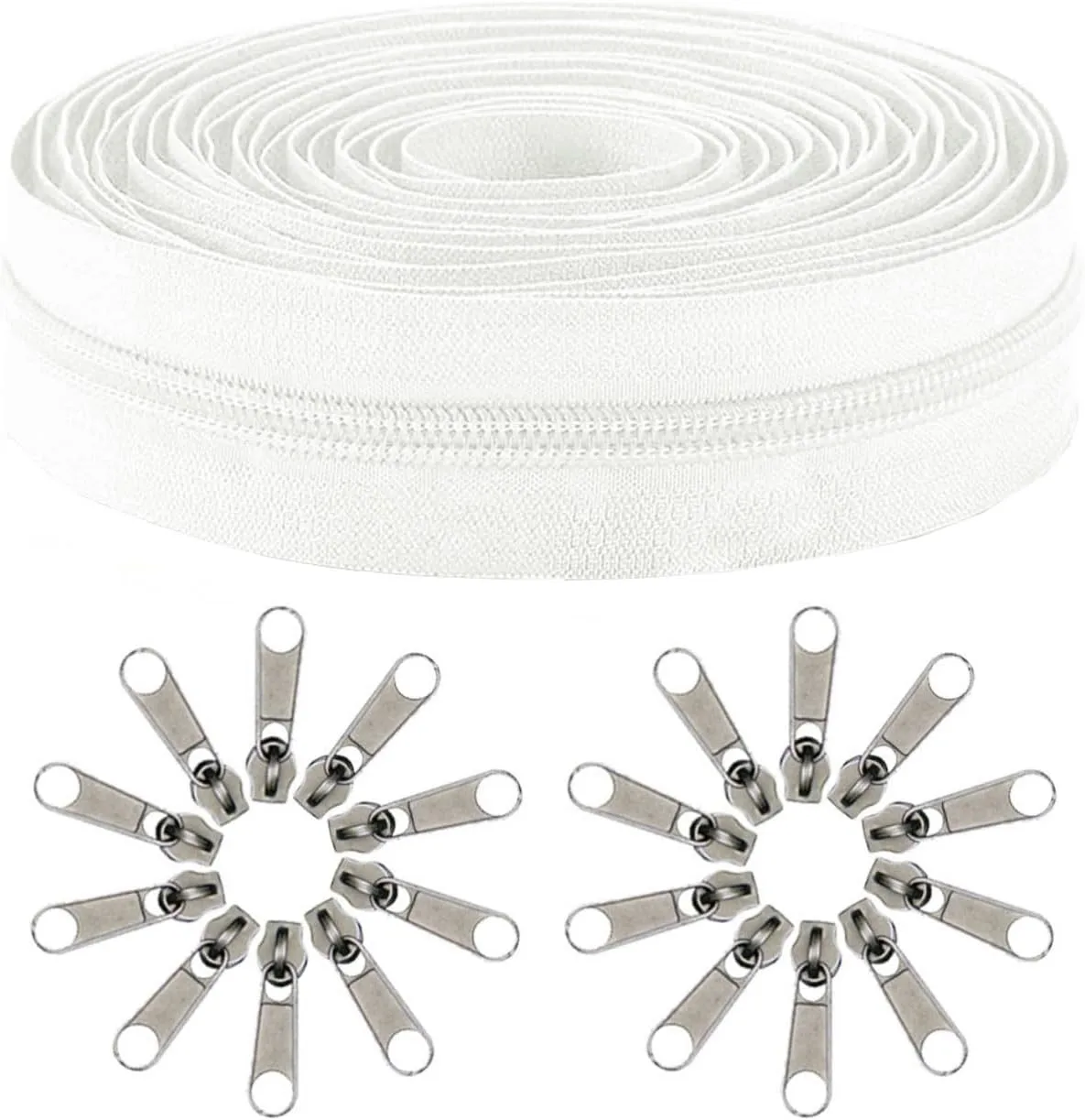 Discturnkey #5 Zippers Nylon Coil Zippers by The Yard Bulk, 360 Inch 10 Yards Bulk Zipper Roll with 20pcs for DIY Sewing Tailor Craft Bags White (#5, 10 Yards Continuous Zipper)