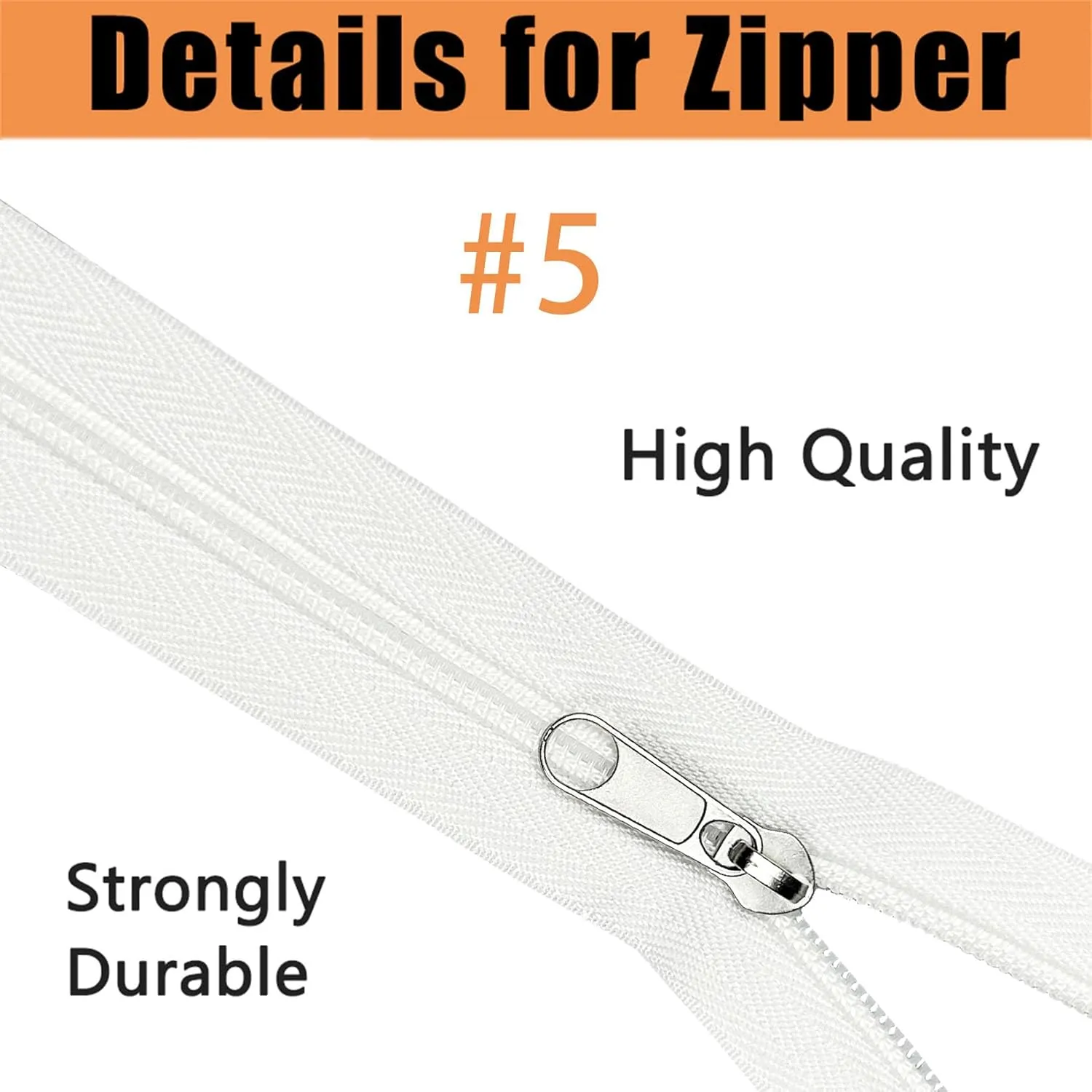 Discturnkey #5 Zippers Nylon Coil Zippers by The Yard Bulk, 360 Inch 10 Yards Bulk Zipper Roll with 20pcs for DIY Sewing Tailor Craft Bags White (#5, 10 Yards Continuous Zipper)