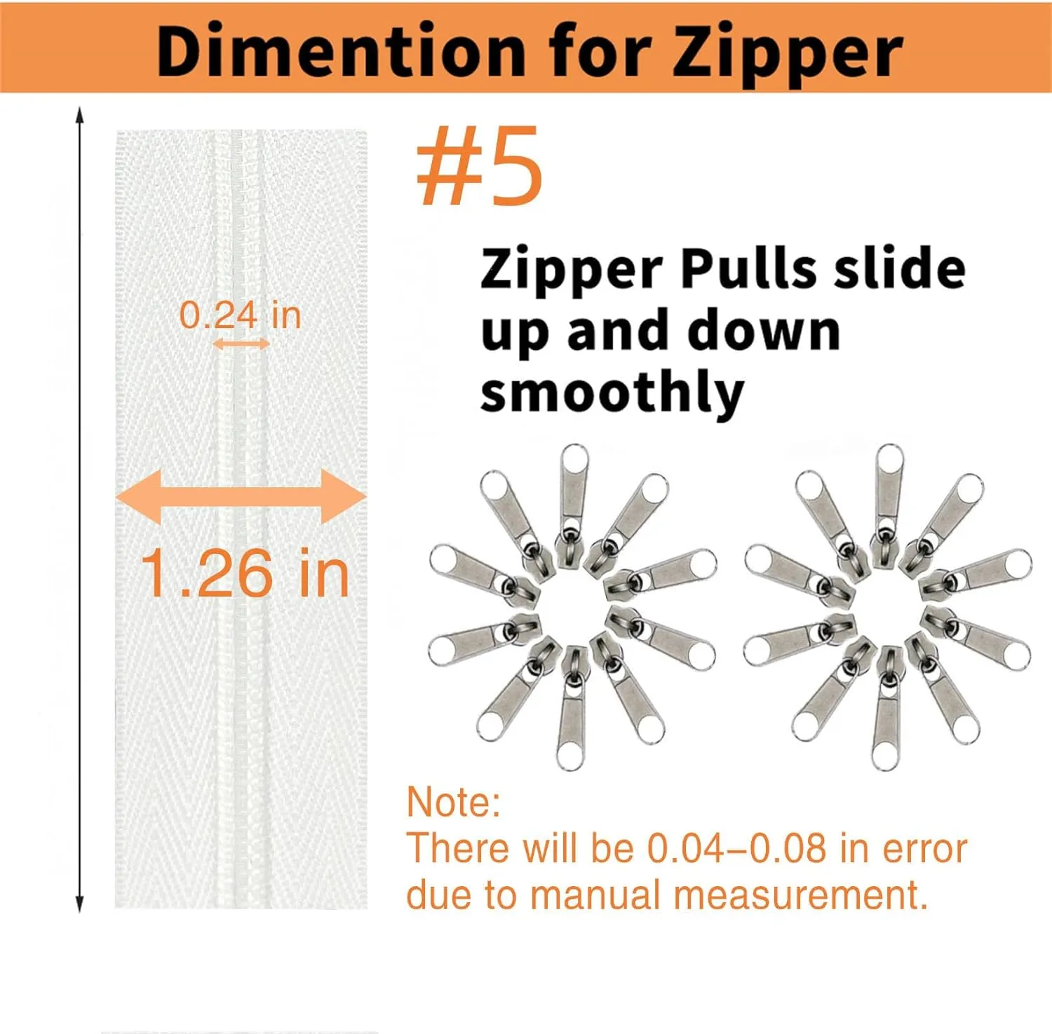 Discturnkey #5 Zippers Nylon Coil Zippers by The Yard Bulk, 360 Inch 10 Yards Bulk Zipper Roll with 20pcs for DIY Sewing Tailor Craft Bags White (#5, 10 Yards Continuous Zipper)