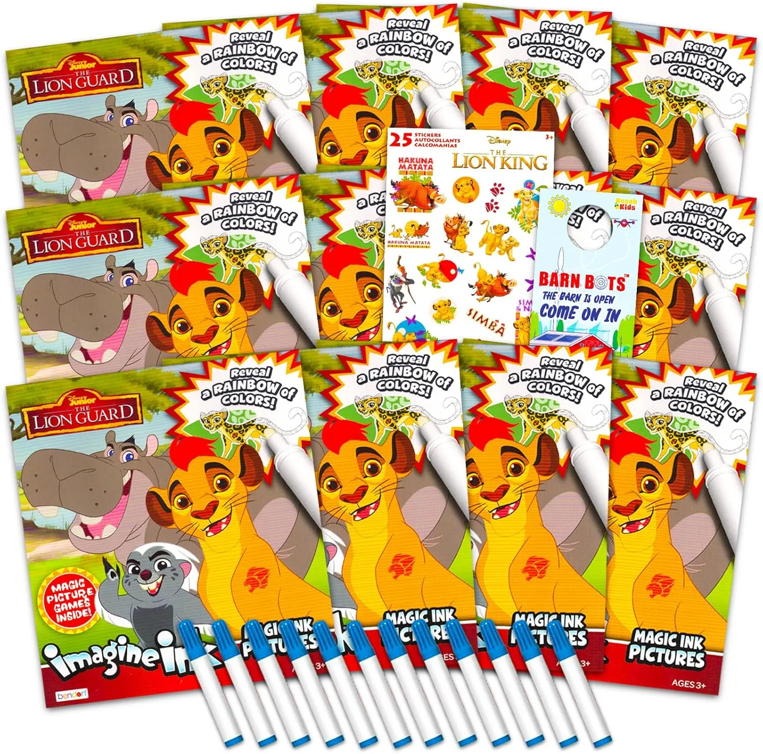 Disney Lion Guard Imagine Ink Coloring Book Set for Kids - 12 Pack No-Mess Magic Ink Lion King Coloring Books Party Supplies Party Favors Bundle