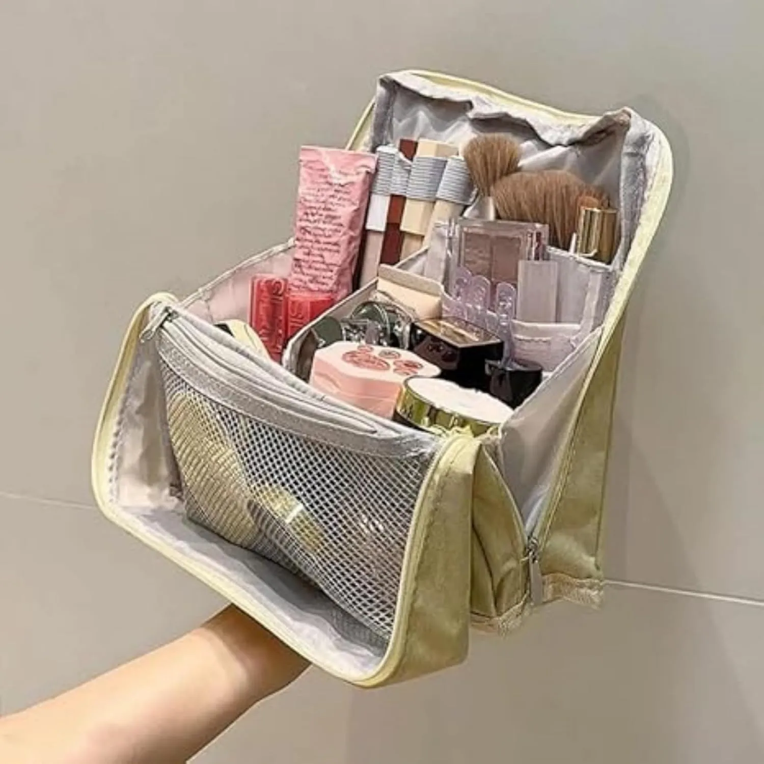 Doresty Makeup Bag, Doresty Multi-purpose Large Capacity Oxford Cloth Standing Makeup Bag, Makeup Bags with Compartments and Handle, Portable Travel Makeup Organizer (Blue)