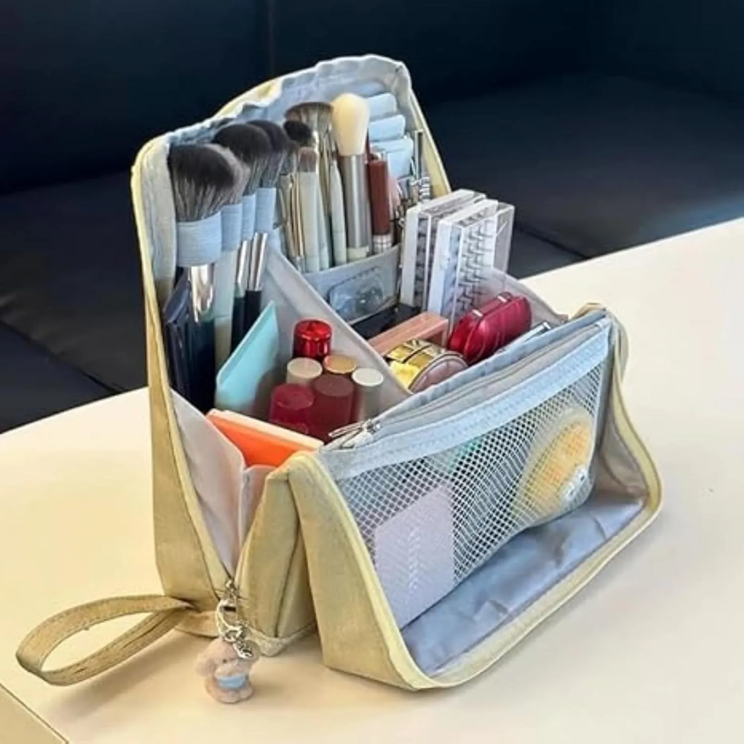 Doresty Makeup Bag, Doresty Multi-purpose Large Capacity Oxford Cloth Standing Makeup Bag, Makeup Bags with Compartments and Handle, Portable Travel Makeup Organizer (Blue)