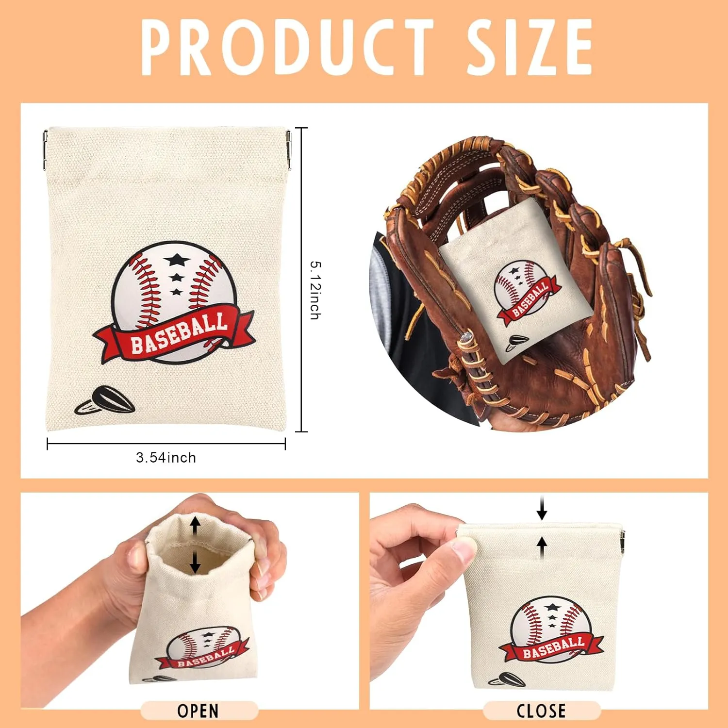 DOSTATNI Baseball Snack Bags Baseball Treat Bags Mini Storage Bag Canvas Favor Bag Squeeze Top Portable Base Ball Team Gift for Birthday Game (6)