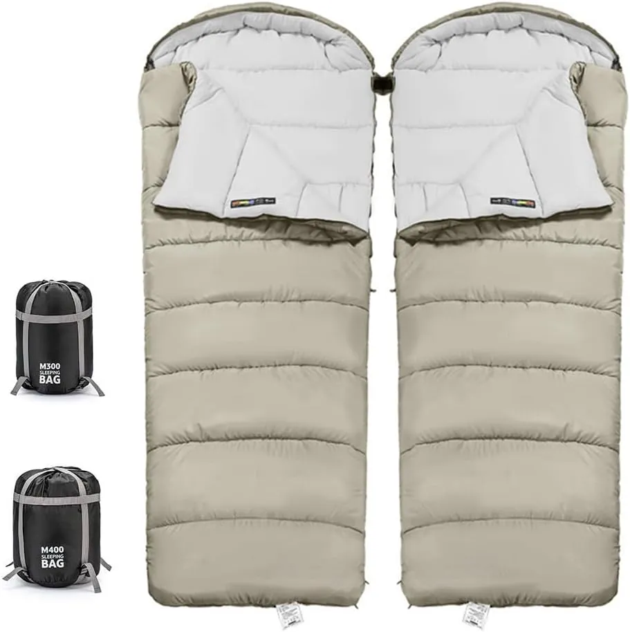 Double Persons Sleeping Bags for Adults Cold Weather 12°C- -18°C Cold-Resistant with Hooded Anti-Splashing for Camping Split Into Single Use