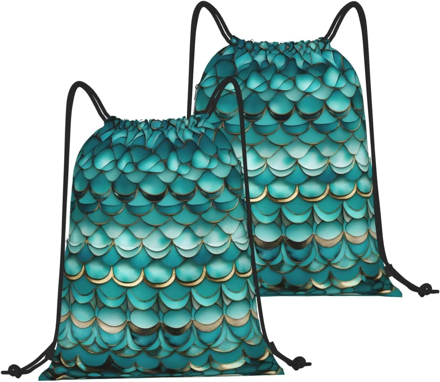 Drawstring Backpack for women,Versatile drawstring bag,Water-Resistant Cinch Bag,Gym sackpack-Mermaid Teal Fish Scale