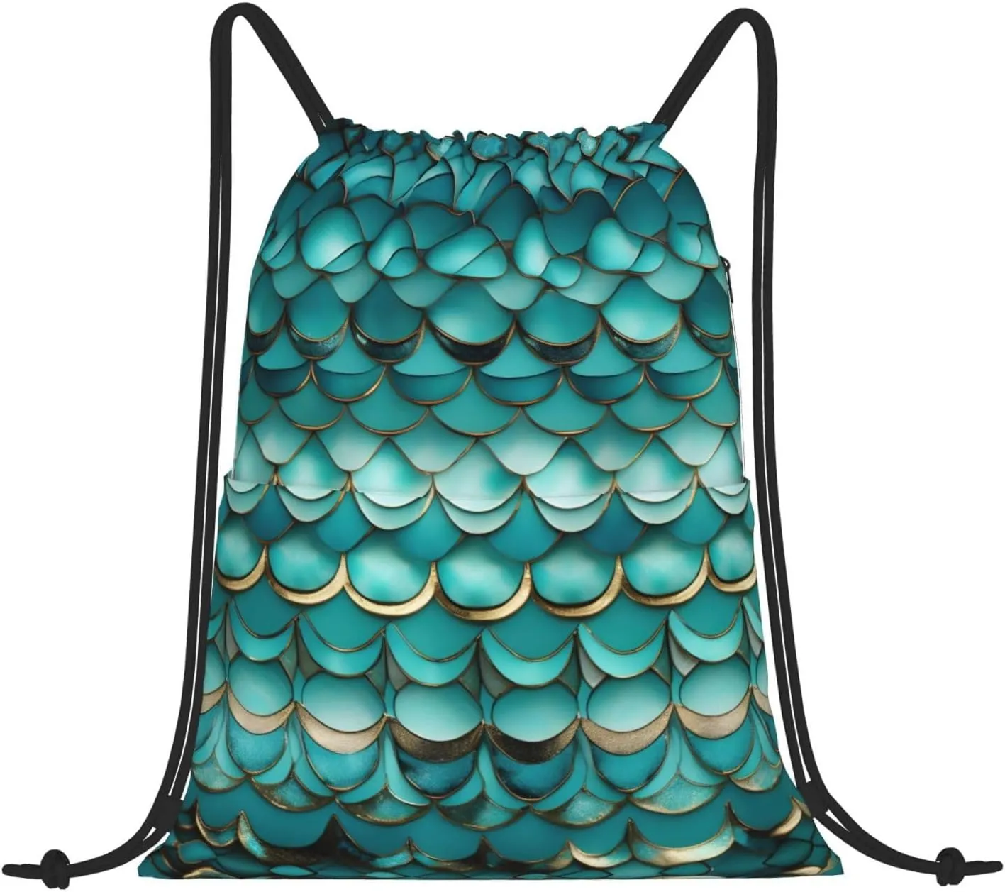 Drawstring Backpack for women,Versatile drawstring bag,Water-Resistant Cinch Bag,Gym sackpack-Mermaid Teal Fish Scale