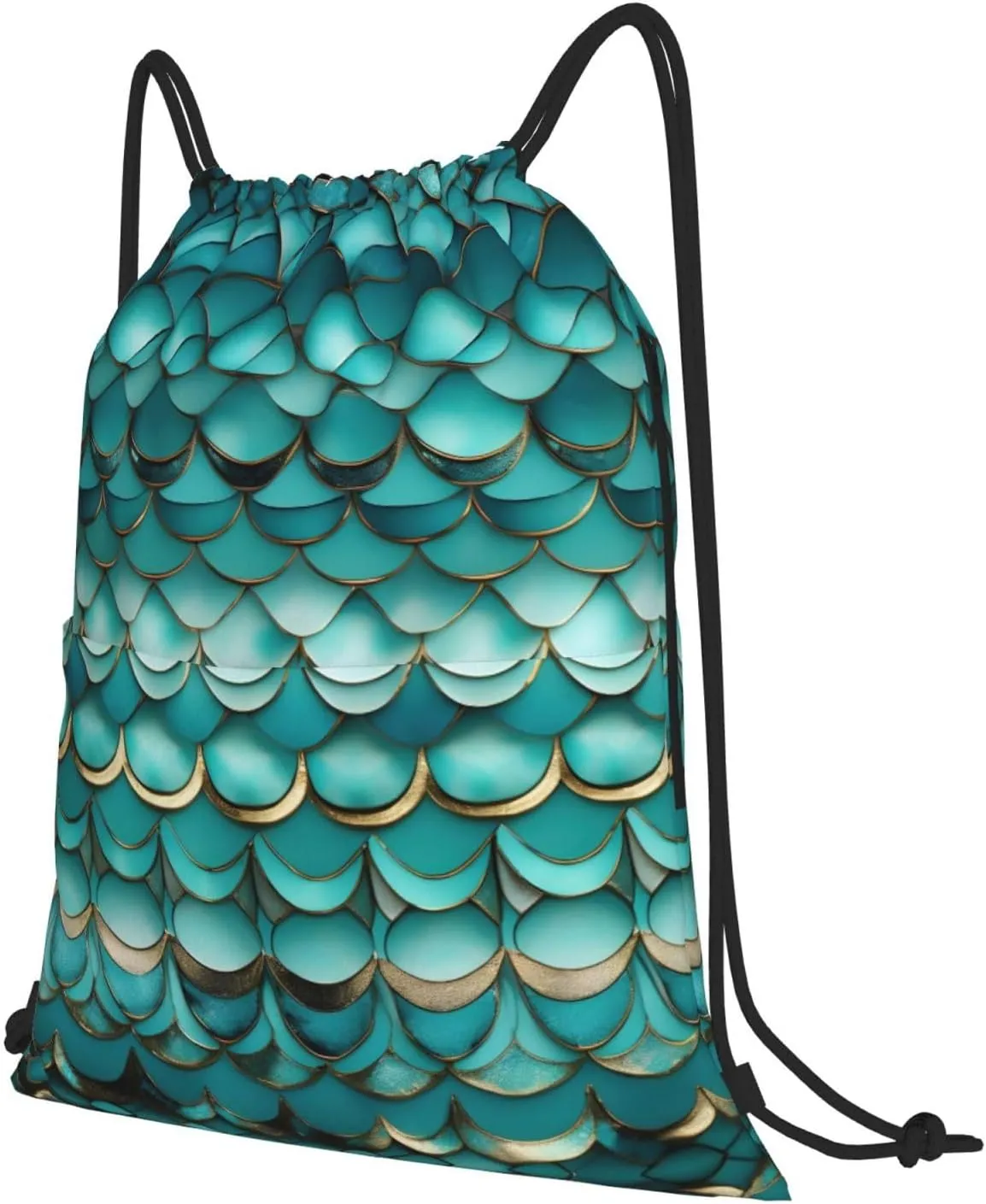 Drawstring Backpack for women,Versatile drawstring bag,Water-Resistant Cinch Bag,Gym sackpack-Mermaid Teal Fish Scale