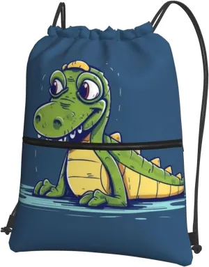 Drawstring Backpack String Bag Sackpack Waterproof Sports Gym Bag Cartoon crocodile Cinch Sack