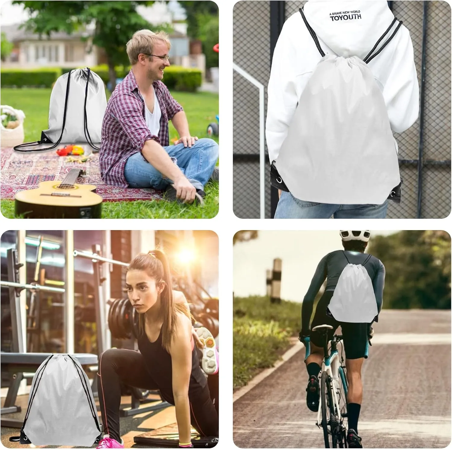 Drawstring Bags Bulk 14 Pcs Drawstring Backpack Bulk Cinch Bag Sackpack for Men Women Gym (White)