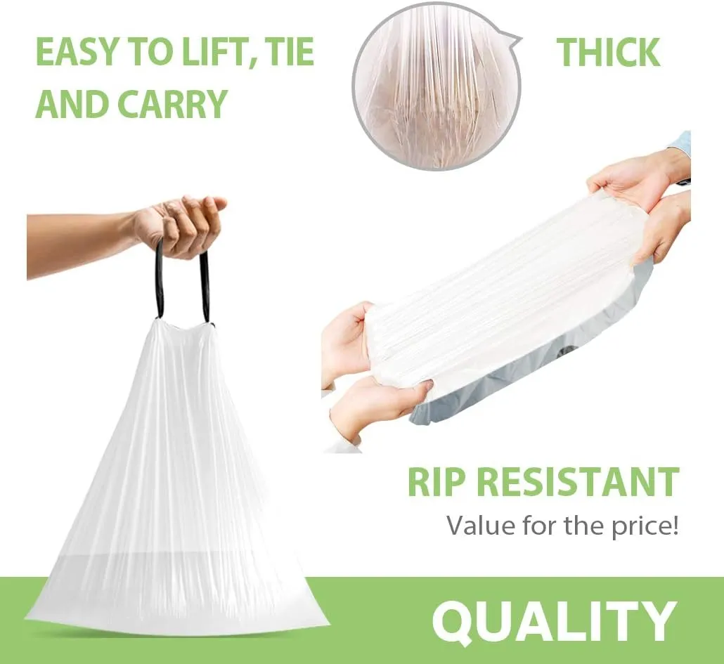 Drawstring Trash Bags-18 Gallon 100 Counts (fit 16-18 Gal) Large Strong Tall Kitchen Compactor Bags by Teivio Garbage Bags for Home/Office/Light Residential Waste/Outdoor Trash Can, White Lawn Bag