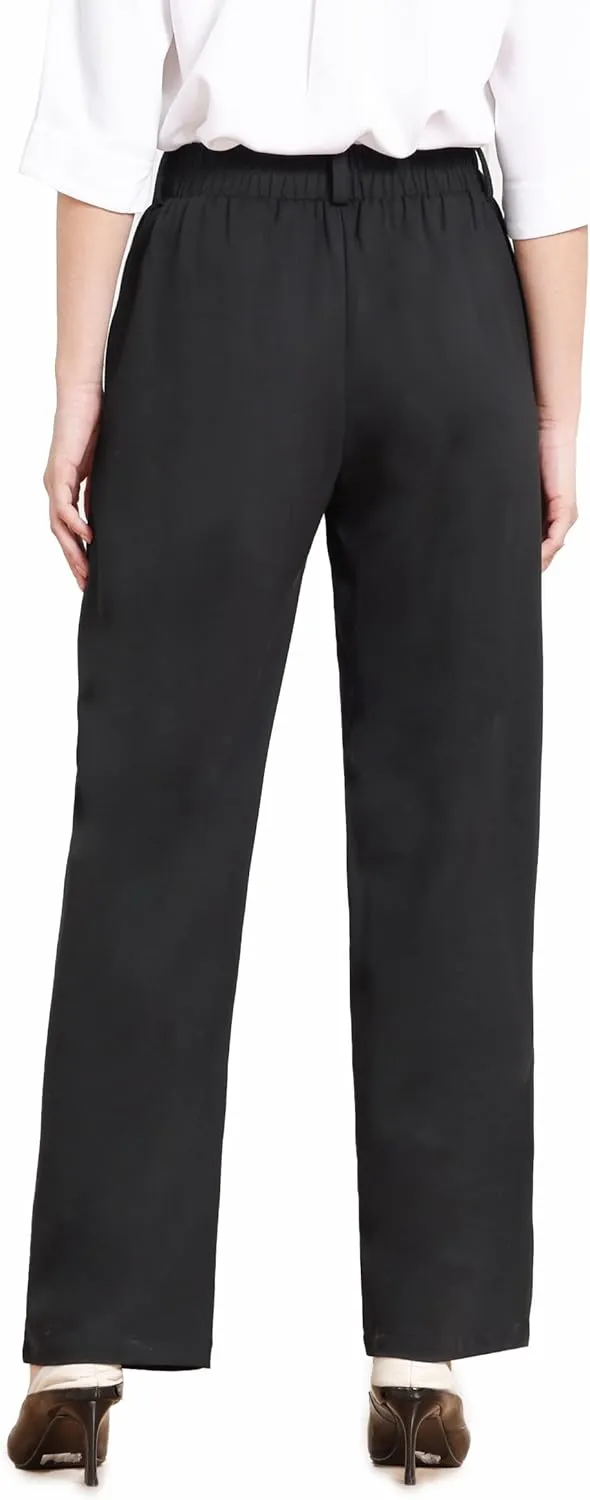 Dress Pants Women Straight Leg Work Business Office High Elastic Waisted Casual Slacks Trousers 29" with Pockets