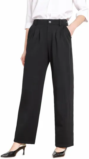 Dress Pants Women Straight Leg Work Business Office High Elastic Waisted Casual Slacks Trousers 29" with Pockets