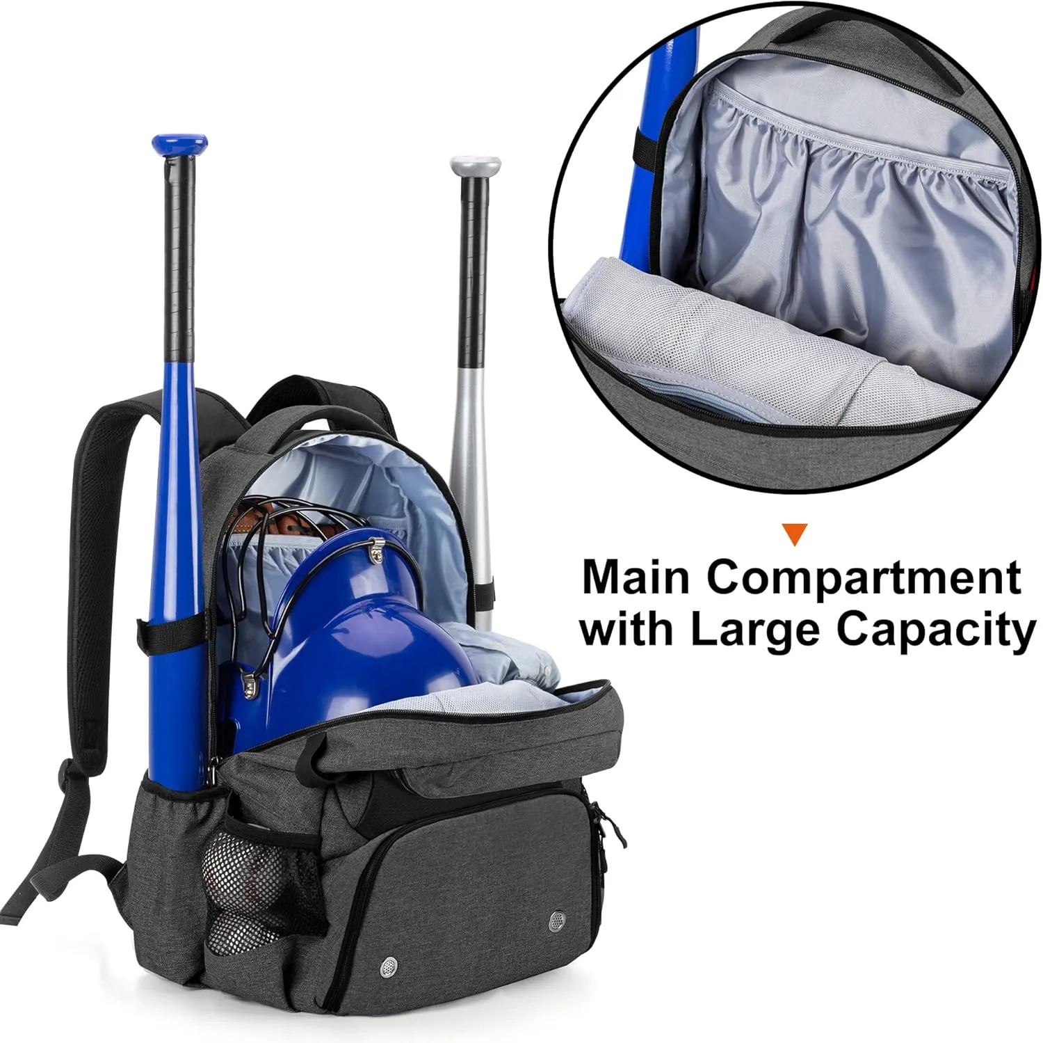 DSLEAF Baseball Backpack with Separate Shoe Space, Softball Bat Bag Holds Up to 4 Bats, Hence Hook and Multi Pockets for Essentials