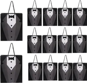 DUFACAI 14 Pieces Groomsmen Gifts Bags Tuxedo Bags Party Favor for Groomsman Father Birthday Anniversary Wedding Black Tie Shirt Groomsmen Present Wrapping Goodies Bags (Black