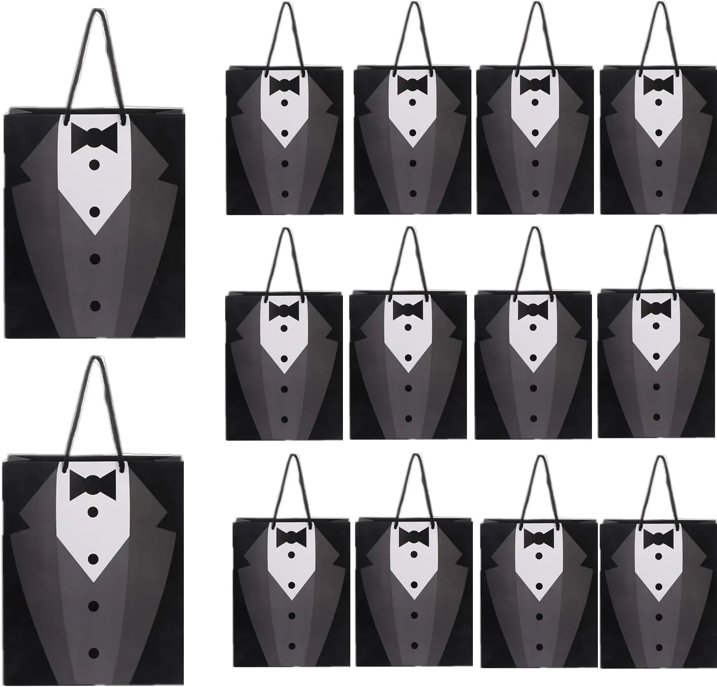 DUFACAI 14 Pieces Groomsmen Gifts Bags Tuxedo Bags Party Favor for Groomsman Father Birthday Anniversary Wedding Black Tie Shirt Groomsmen Present Wrapping Goodies Bags (Black