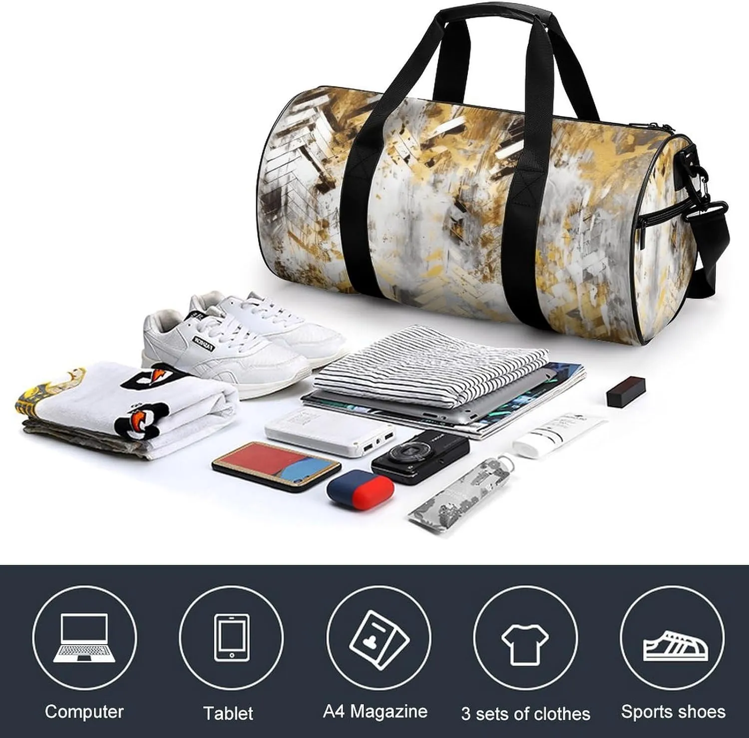 Duffel Bag for Men Women Gym Bag Abstract Beige Pattern Travel Duffel Bag Waterproof Overnight Bag for Sports Workout