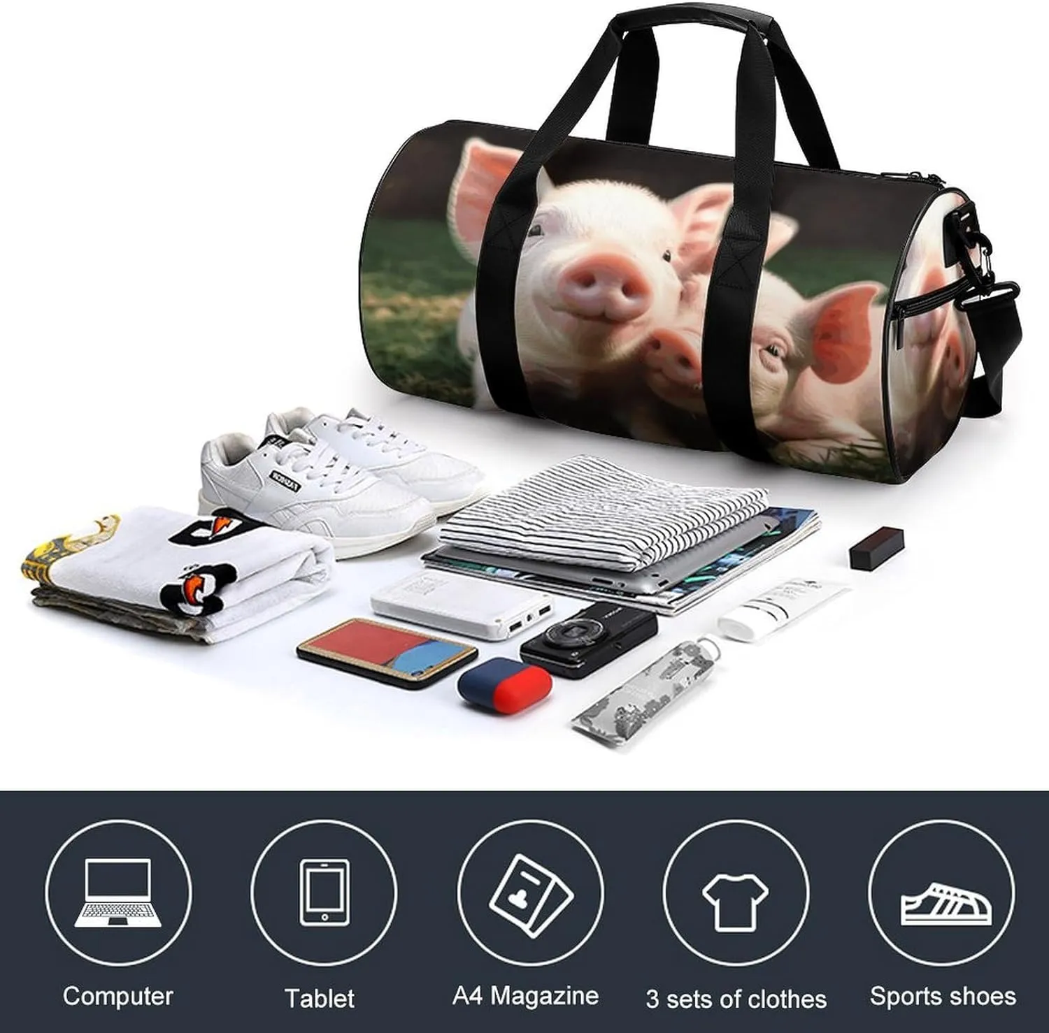Duffel Bag for Men Women Gym Bag Cute Pig Travel Duffel Bag Waterproof Overnight Bag for Sports Workout